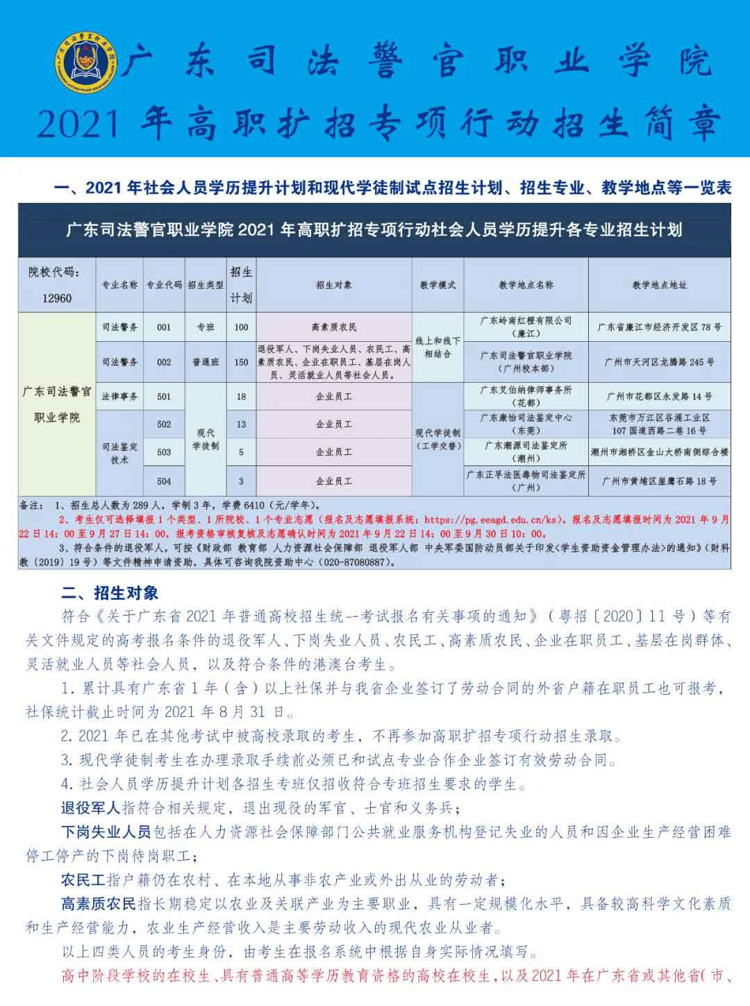 2021年广东司法警官职业学院高职扩招招生简章(图1)